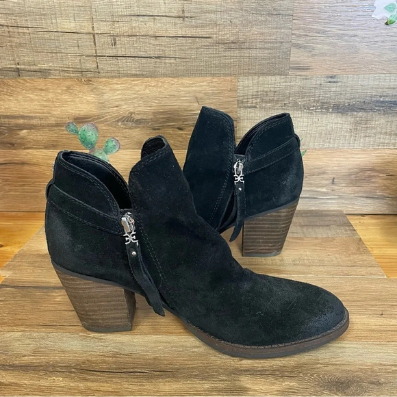 Sam Edelman Miriam Burnished Black Suede Zip Ankle Booties Size 8 - Picture 5 of 9